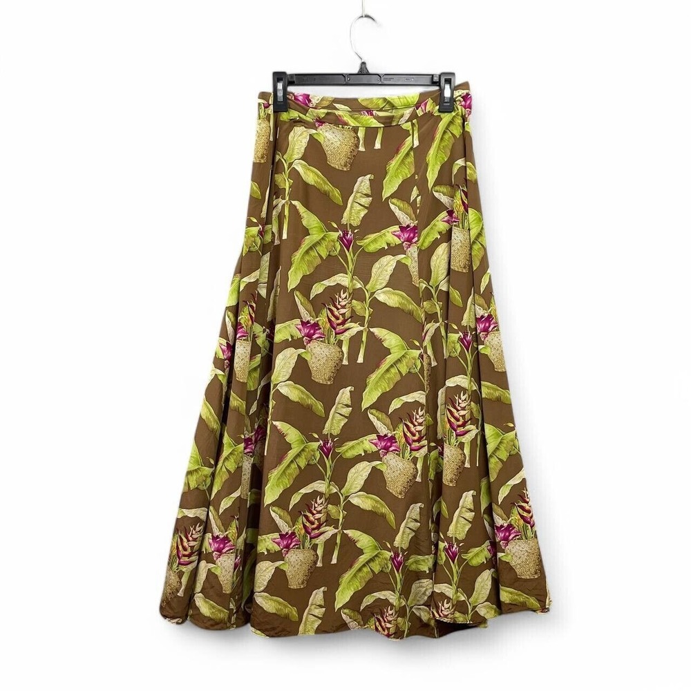 Ann May Retro Silk A-Line Skirt Women Size 10 Boho Coastal Vacation Tropical